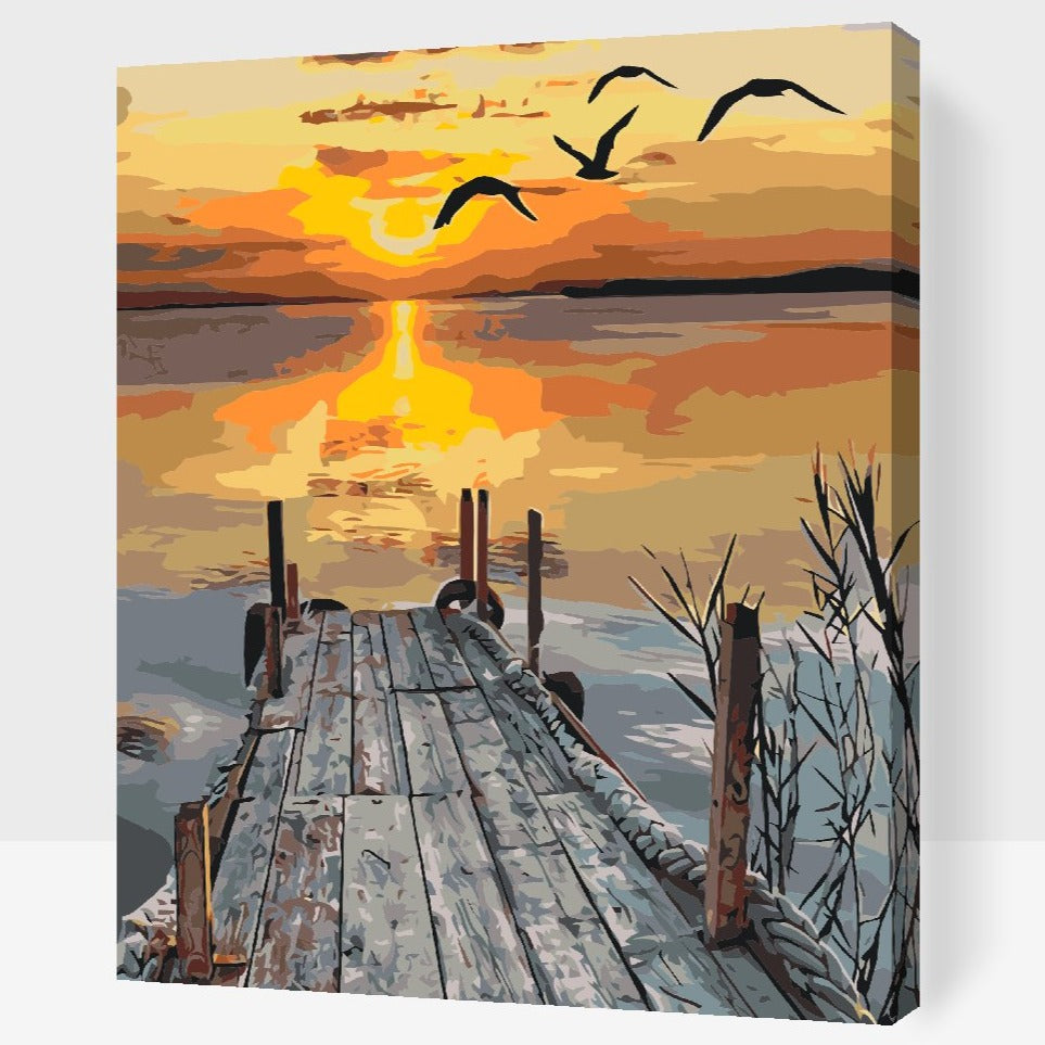 Morning Bliss - Paint By Numbers for voksne smuk solopgang - Dobbelt maling, indramning og gratis fragt