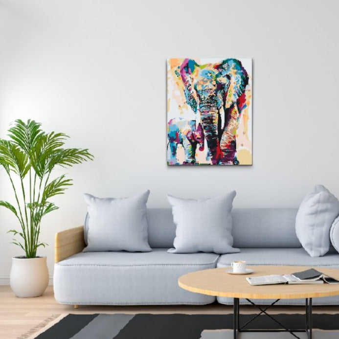 Paint by numbers for voksne - Elefant Mor & Barn i mange størrelser, dobbelt maling
