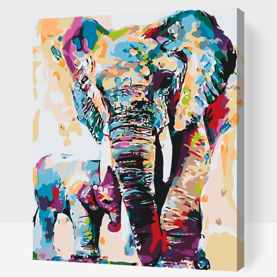 Paint by numbers for voksne - Elefant Mor & Barn i mange størrelser, dobbelt maling