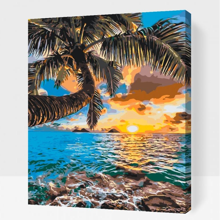 Paint By Numbers for voksne - ISLAND SUNSET - gratis ramme og levering