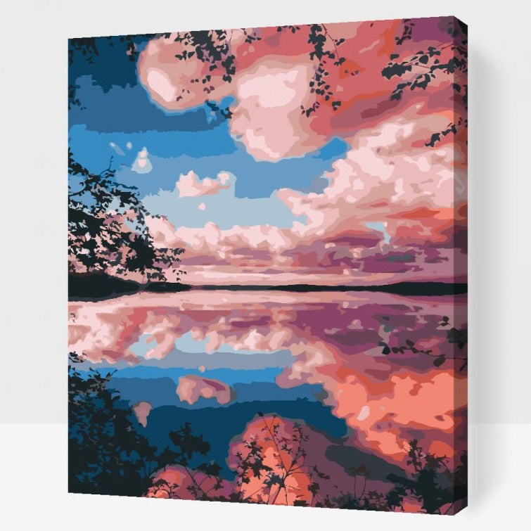 Paint By Numbers voksne - LYSERØD HIMMEL - Mal Efter Tal gratis fragt