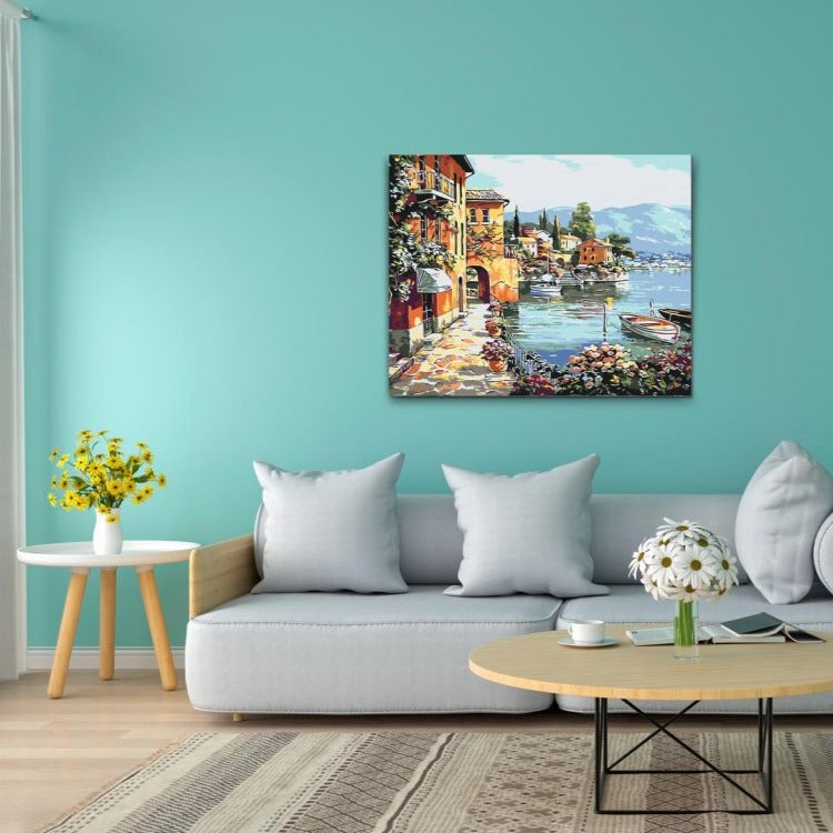 Paint by number med en smuk italiensk landsby- Den italienske Riviera