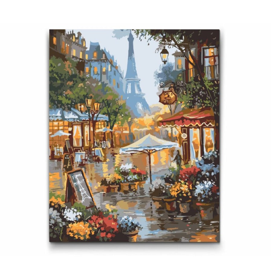 Mal efter tal for voksne med blomstermarked i Paris - Dobbelt maling