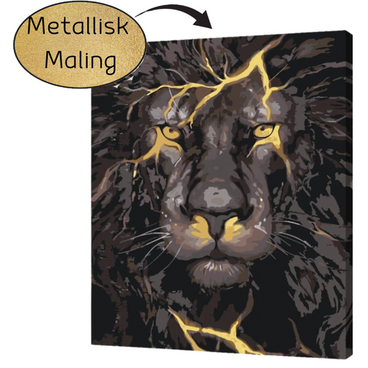 Sort løve mal efter tal med metallisk maling