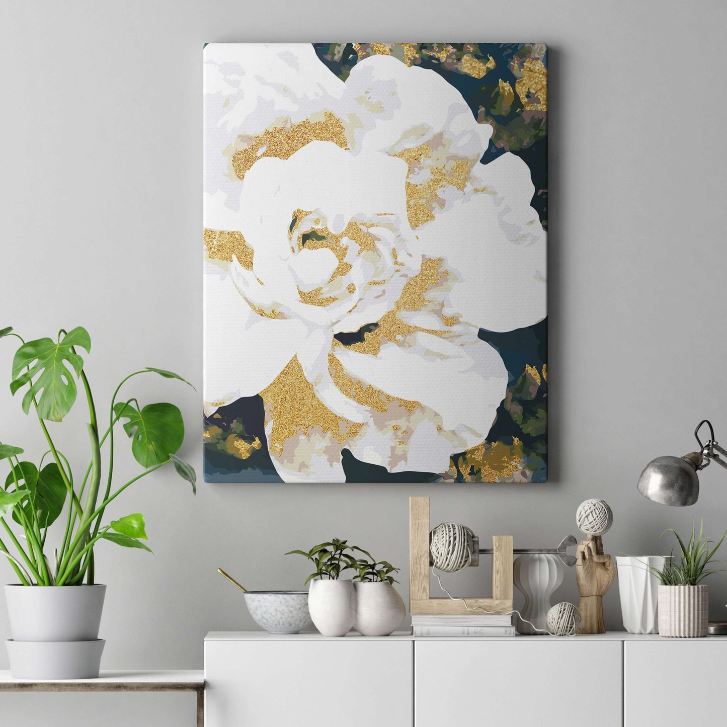Hvid rose - paint by numbers i Danmark med metallisk maling