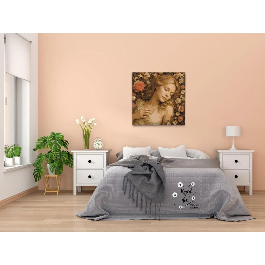 Paint By Numbers Sovende Smuk Pige i Blomsterhav - gratis fragt