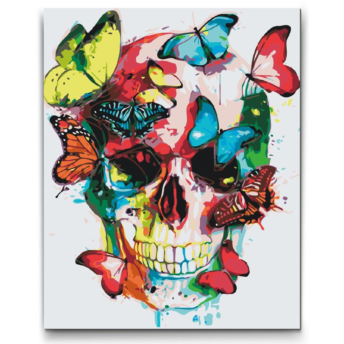 Paint by number for voksne - Butterfly Skull - med dobbelt maling, ramme og gratis fragt