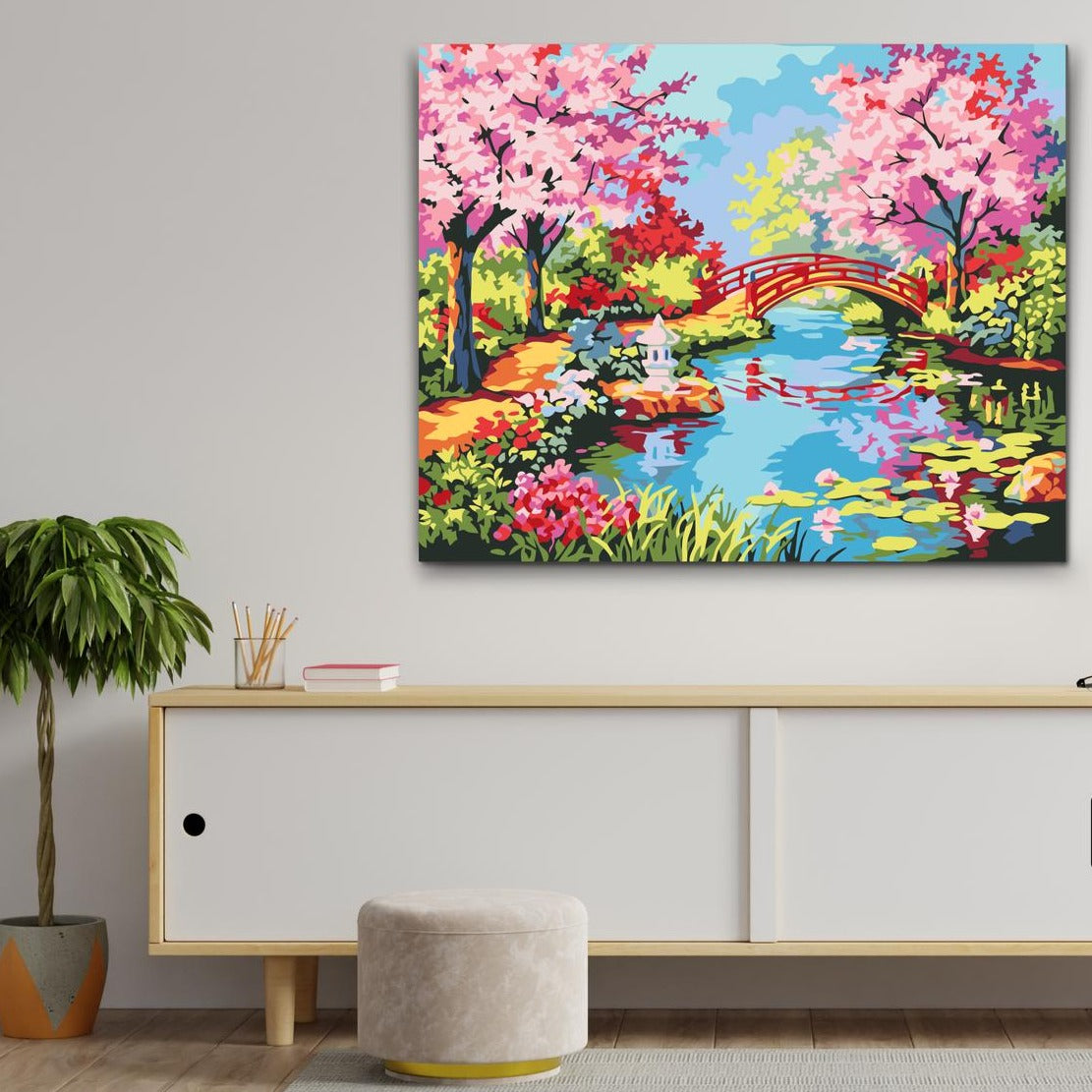 Japansk Have paint by numbers med dobbelt maling, ramme og gratis levering