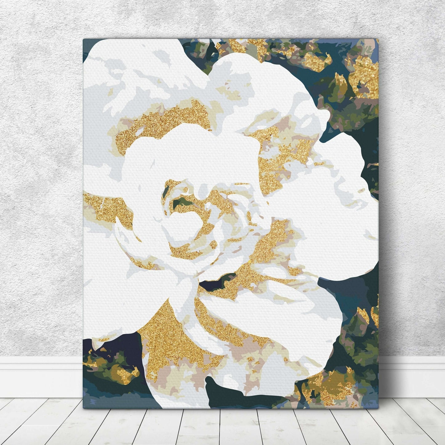 Hvid rose - paint by numbers i Danmark med metallisk maling