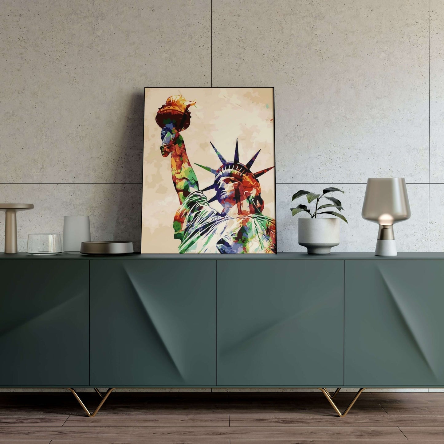 FRIHEDSGUDINDEN - paint by number - new york - STORE malerier med dobbelt maling