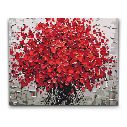 Paint By Number - Røde blomster med dobbelt maling