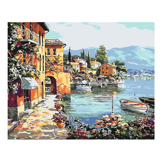 Paint by number med en smuk italiensk landsby- Den italienske Riviera