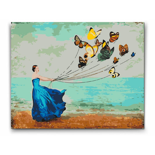 Mal efter tal - Butterfly girl - dobbelt maling og store malerier