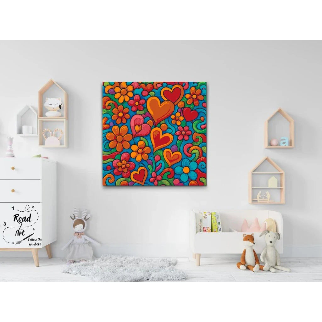 Paint by numbers: hjerter, blomster og slyng i stærke farver
