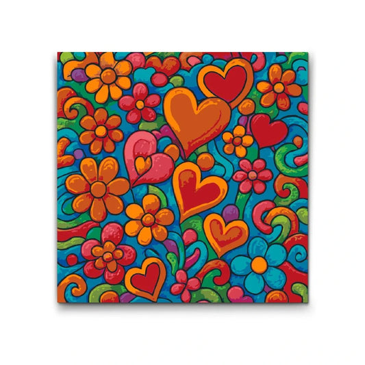 Male efter tal – farverige hjerter og blomster i pop art-mønster