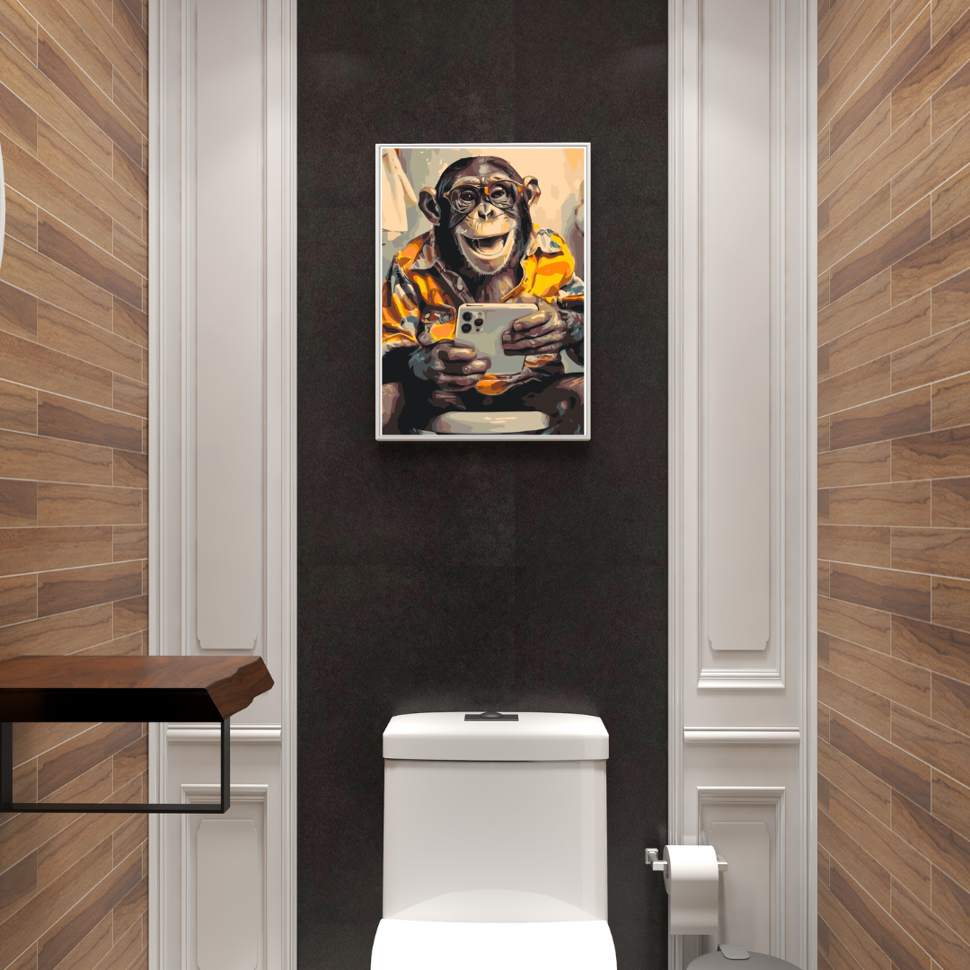 Paint By Numbers Abe Med Smartphone tager en selfie Badeværelseskunst