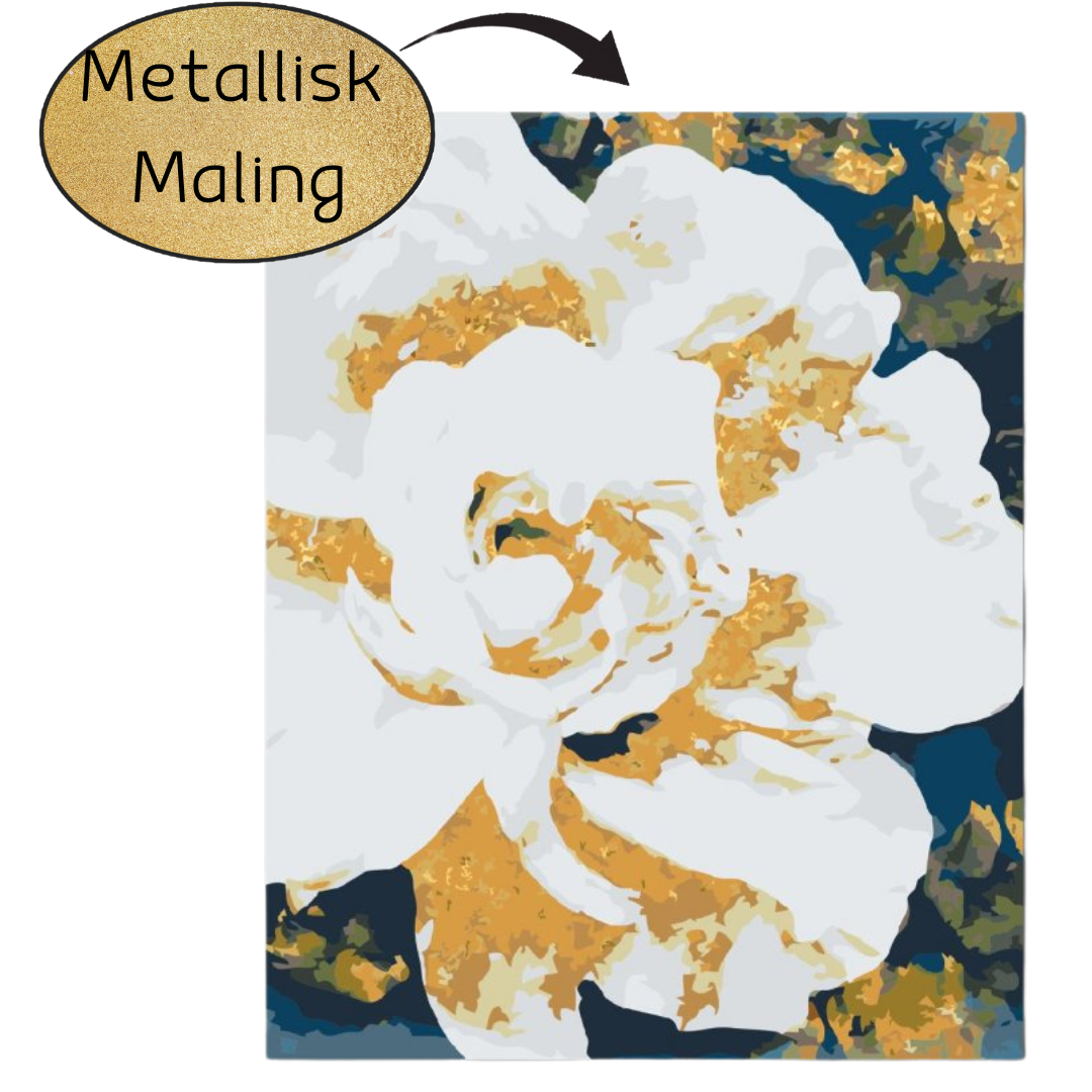 Hvid rose - paint by numbers i Danmark med metallisk maling 
