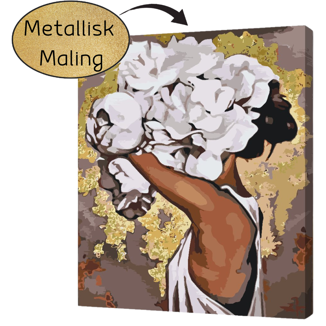 Paint by Numbers med metallisk maling - Pigen med Bonderoser