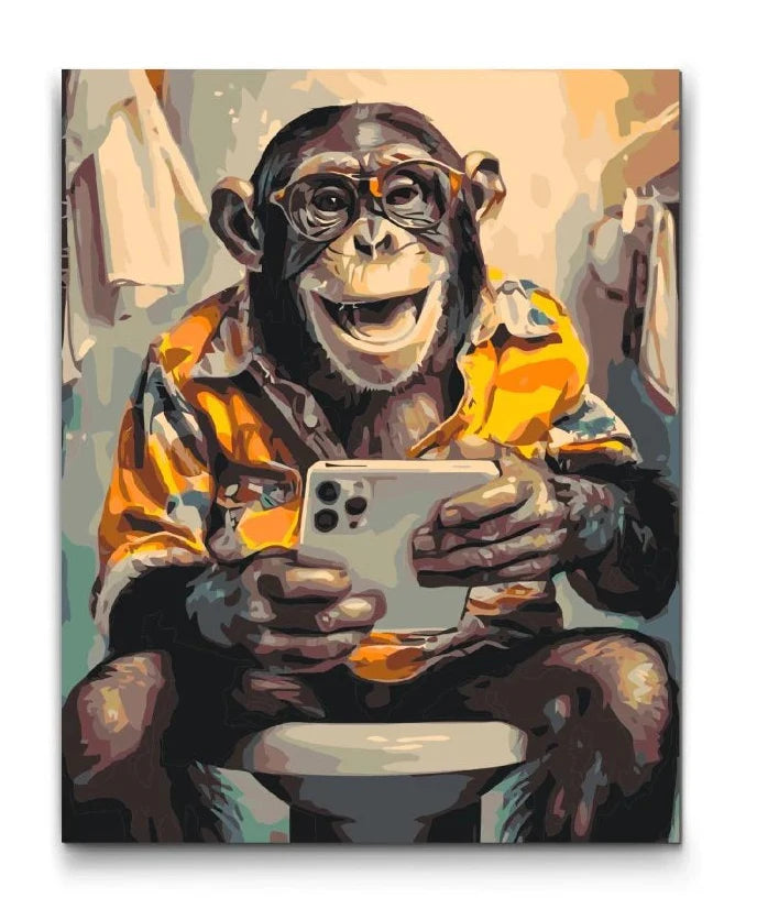 Paint By Numbers Abe Med Smartphone tager en selfie Badeværelseskunst