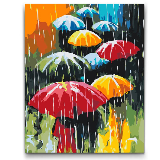 Paint By Numbers med farverige paraplyer - regnvejrsdag