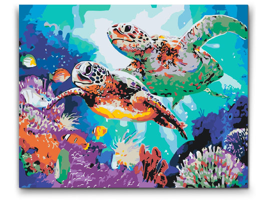Paint By Numbers til voksne med skildpadder - mange størrelser, dobbelt maling