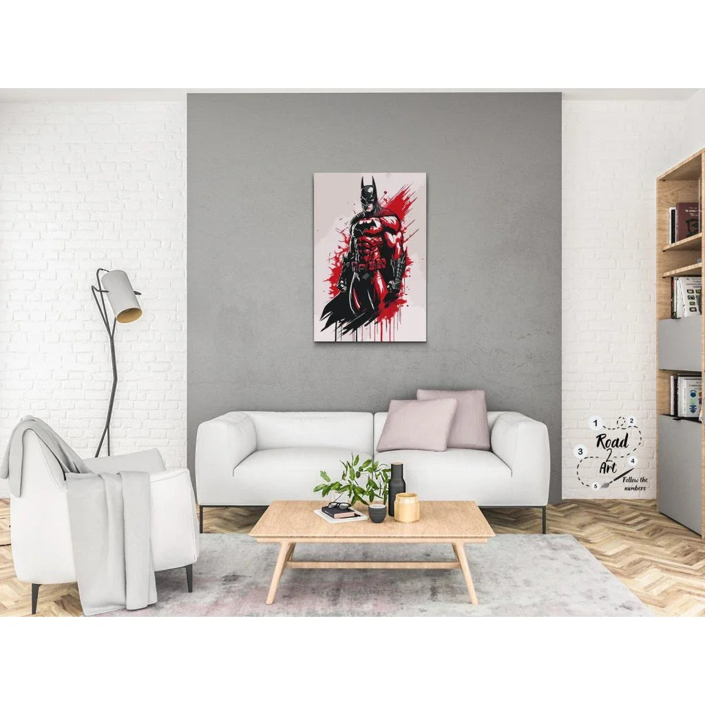 Superhelt med kappe og maske i grafisk stil – paint by numbers