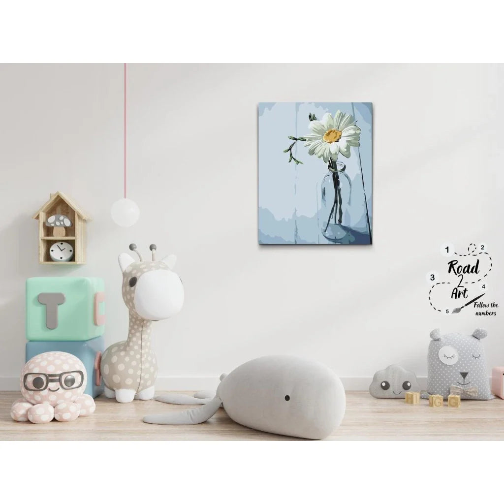 Paint by numbers: hvid marguerit i klar flaske med skygge