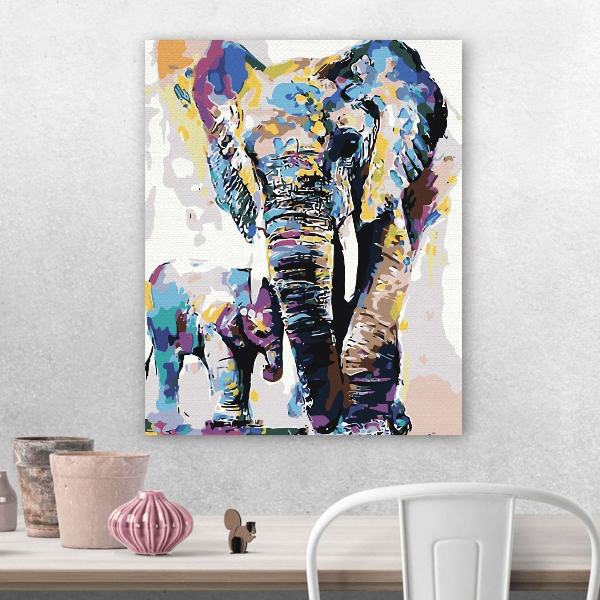 Paint by numbers for voksne - Elefant Mor & Barn i mange størrelser, dobbelt maling